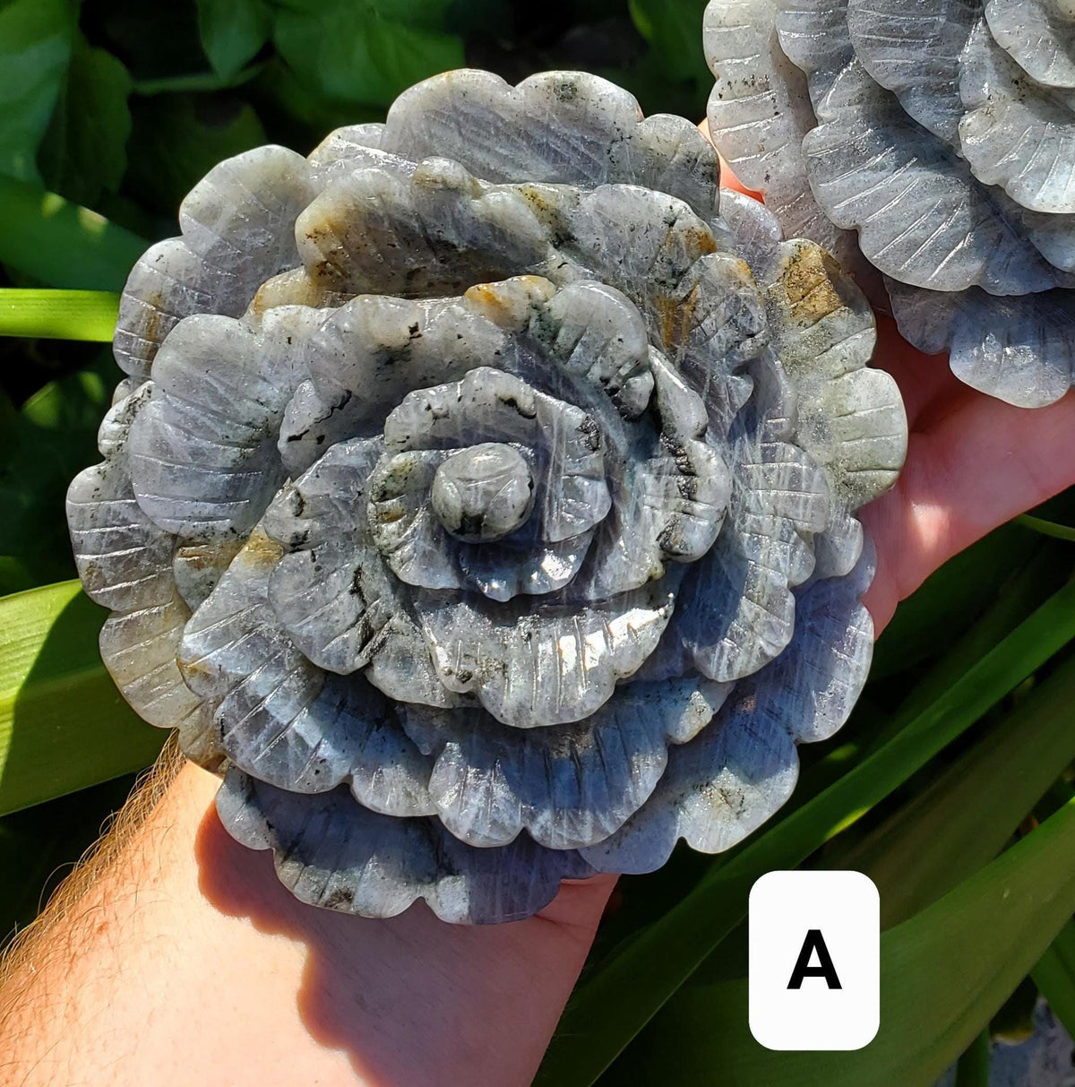 Big Flashy Labradorite Flower - Awareness, Connection, Intuition - Crystal Rose Lab Rose Carving Healing Crystal Gemstone Statement Display