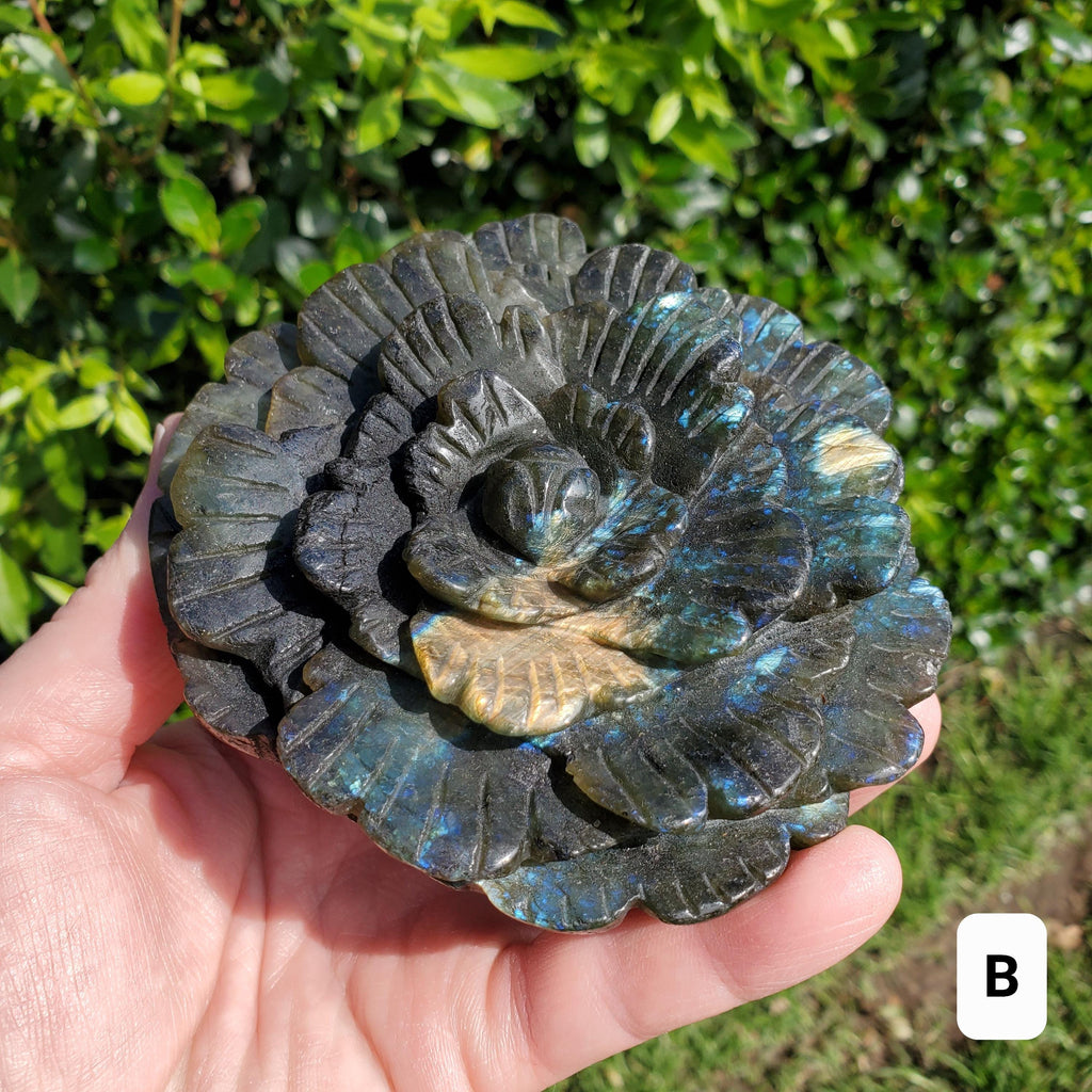 Big Flashy Labradorite Flower - Awareness, Connection, Intuition - Crystal Rose Lab Rose Carving Healing Crystal Gemstone Statement Display