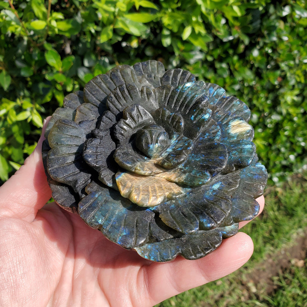 Big Flashy Labradorite Flower - Awareness, Connection, Intuition - Crystal Rose Lab Rose Carving Healing Crystal Gemstone Statement Display
