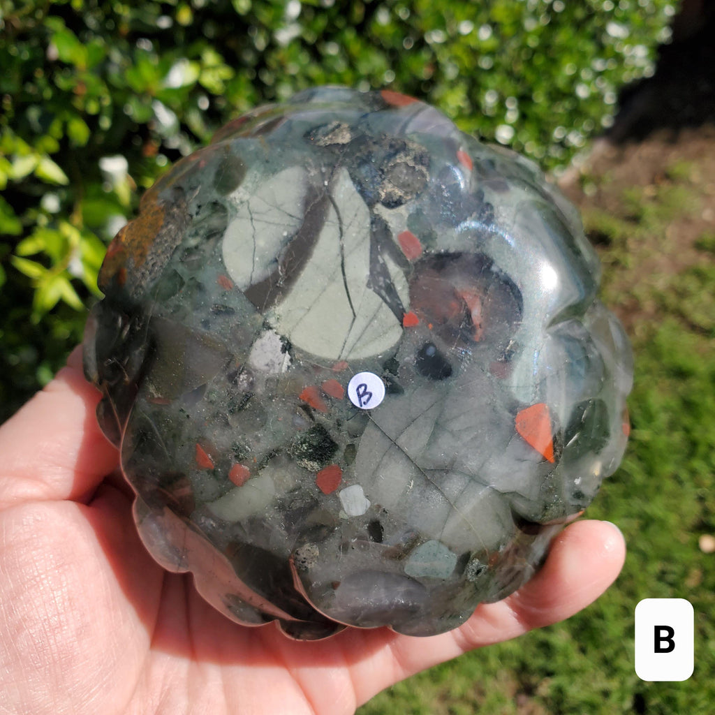 Big African Bloodstone Rose - Calming, Grounding, Persistence, Courage - Black and Red Crystal Flower Carving Statement or Paperweight