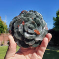 Big African Bloodstone Rose - Calming, Grounding, Persistence, Courage - Black and Red Crystal Flower Carving Statement or Paperweight