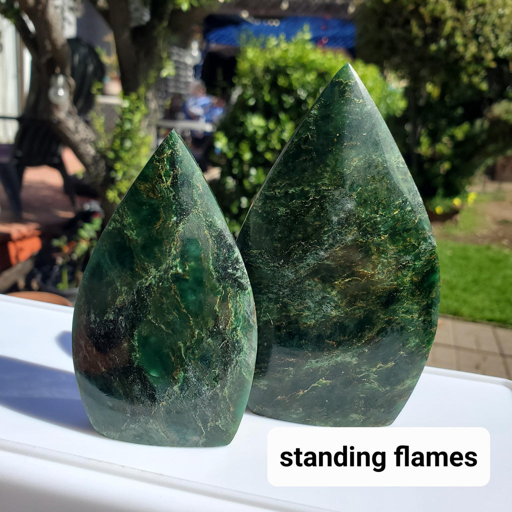 Green Emerald Flame - Heals Heart Chakra, Compassion, Acceptance, Wisdom, Confidence - Green Crystal Point Healing Gemstones