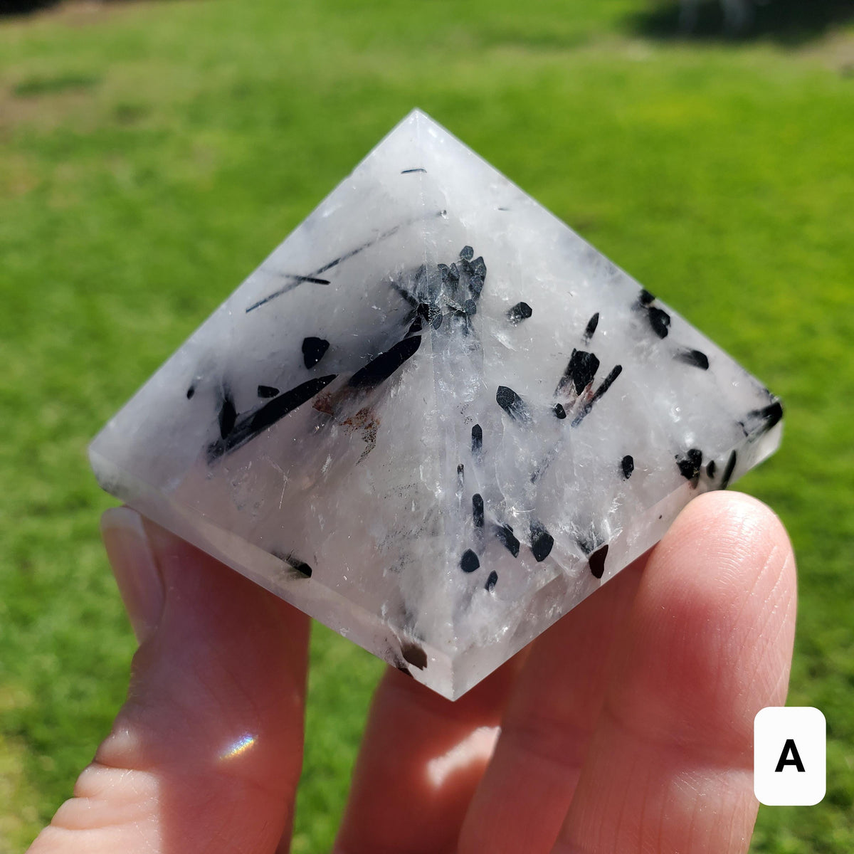 Tourmaline Quartz Pyramid - Magnification, Clarity, EMF Protection - Tourmalated Quartz Crystal Pyramid Healing Gemstones