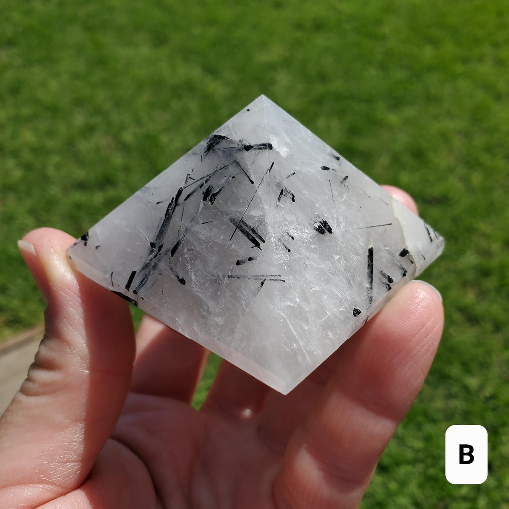 Tourmaline Quartz Pyramid - Magnification, Clarity, EMF Protection - Tourmalated Quartz Crystal Pyramid Healing Gemstones