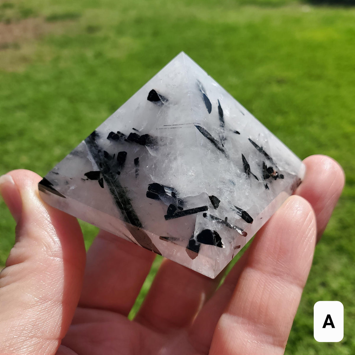 Tourmaline Quartz Pyramid - Magnification, Clarity, EMF Protection - Tourmalated Quartz Crystal Pyramid Healing Gemstones