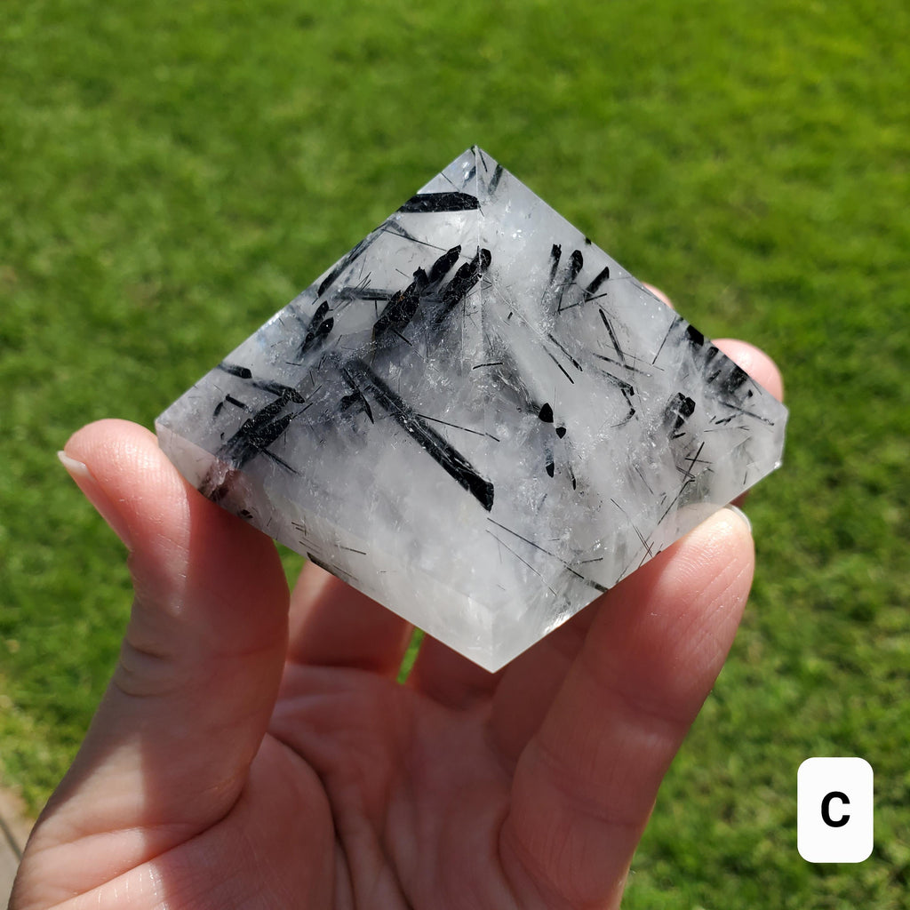 Tourmaline Quartz Pyramid - Magnification, Clarity, EMF Protection - Tourmalated Quartz Crystal Pyramid Healing Gemstones