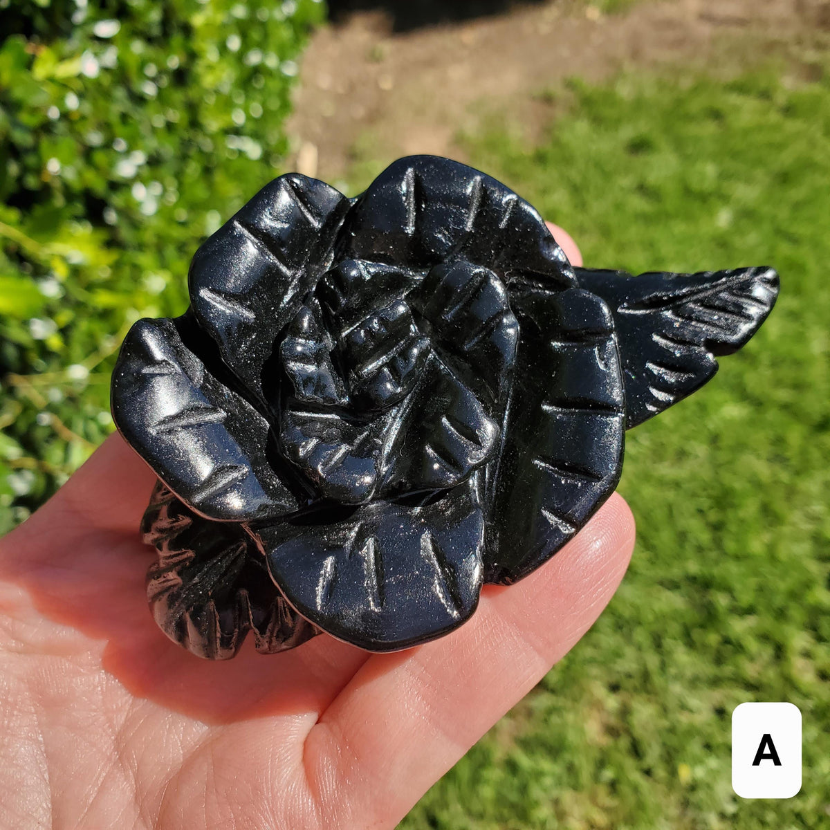 Black Obsidian Rose - Self Reflection, Release Negative Energies - Crystal Flower Healing Gemstone