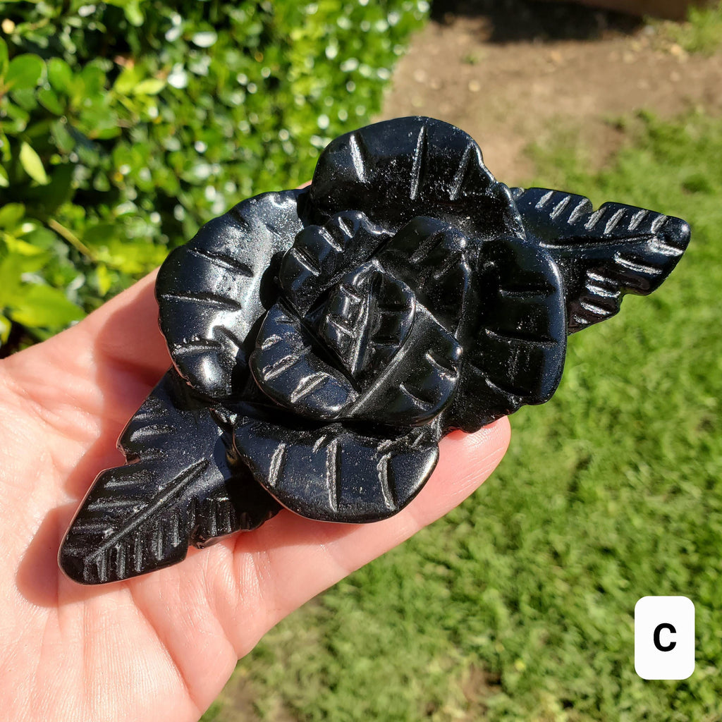 Black Obsidian Rose - Self Reflection, Release Negative Energies - Crystal Flower Healing Gemstone