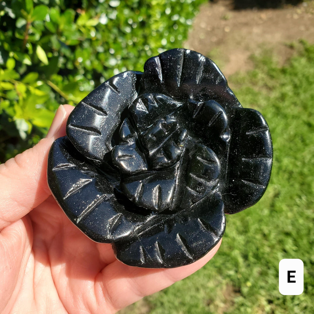 Black Obsidian Rose - Self Reflection, Release Negative Energies - Crystal Flower Healing Gemstone