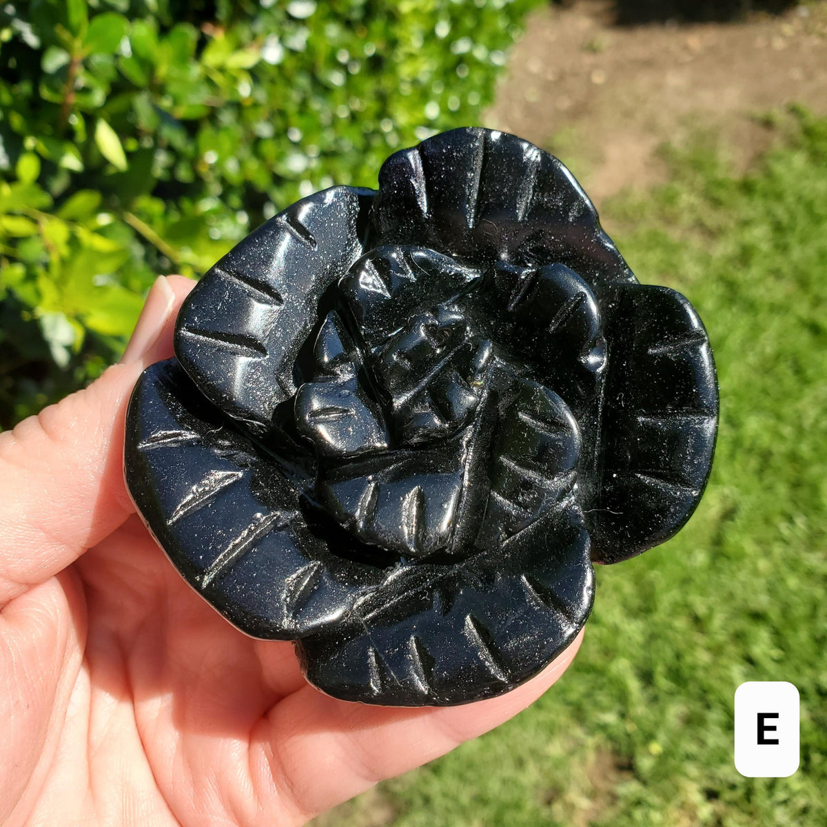 Black Obsidian Rose - Self Reflection, Release Negative Energies - Crystal Flower Healing Gemstone