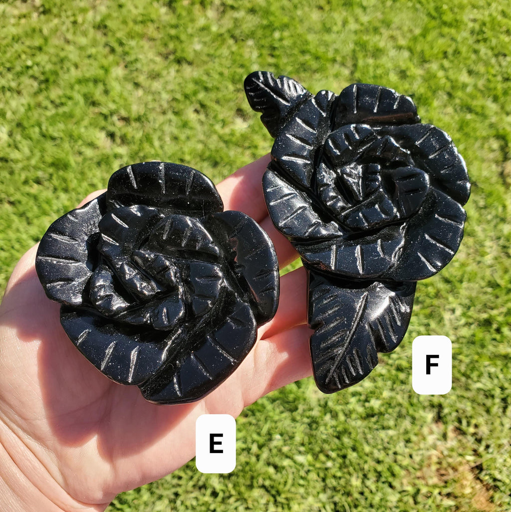 Black Obsidian Rose - Self Reflection, Release Negative Energies - Crystal Flower Healing Gemstone