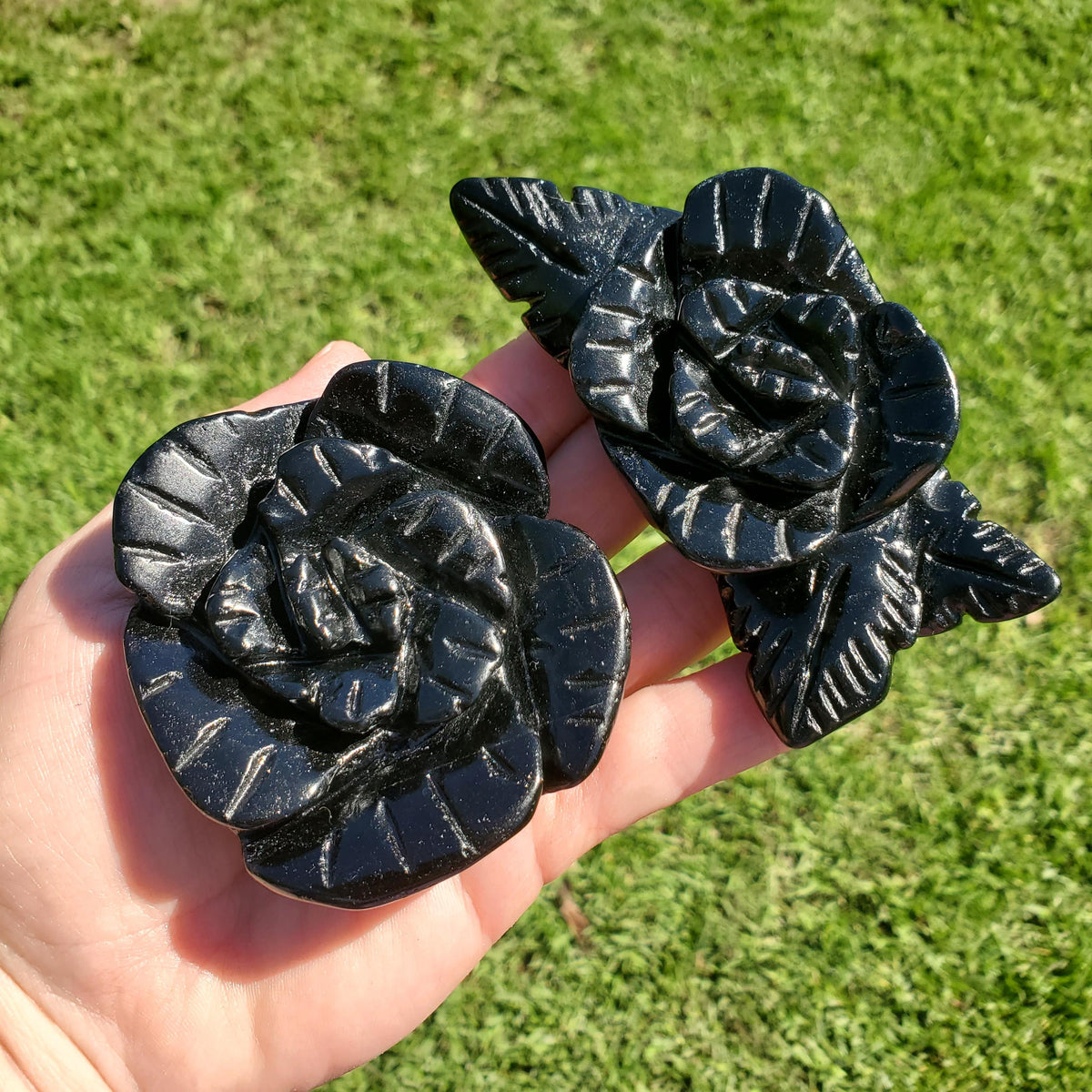 Black Obsidian Rose - Self Reflection, Release Negative Energies - Crystal Flower Healing Gemstone