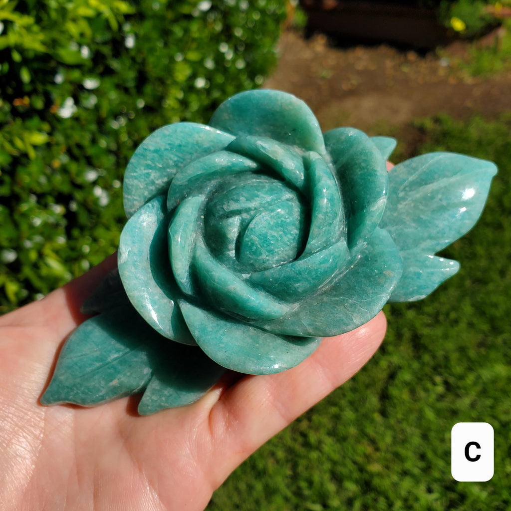 Big Amazonite Crystal Rose - Calming, Courage, Truth, Compassion, EMF Protection - Amazonite Stone Rose Healing Crystals Gemstone Statement