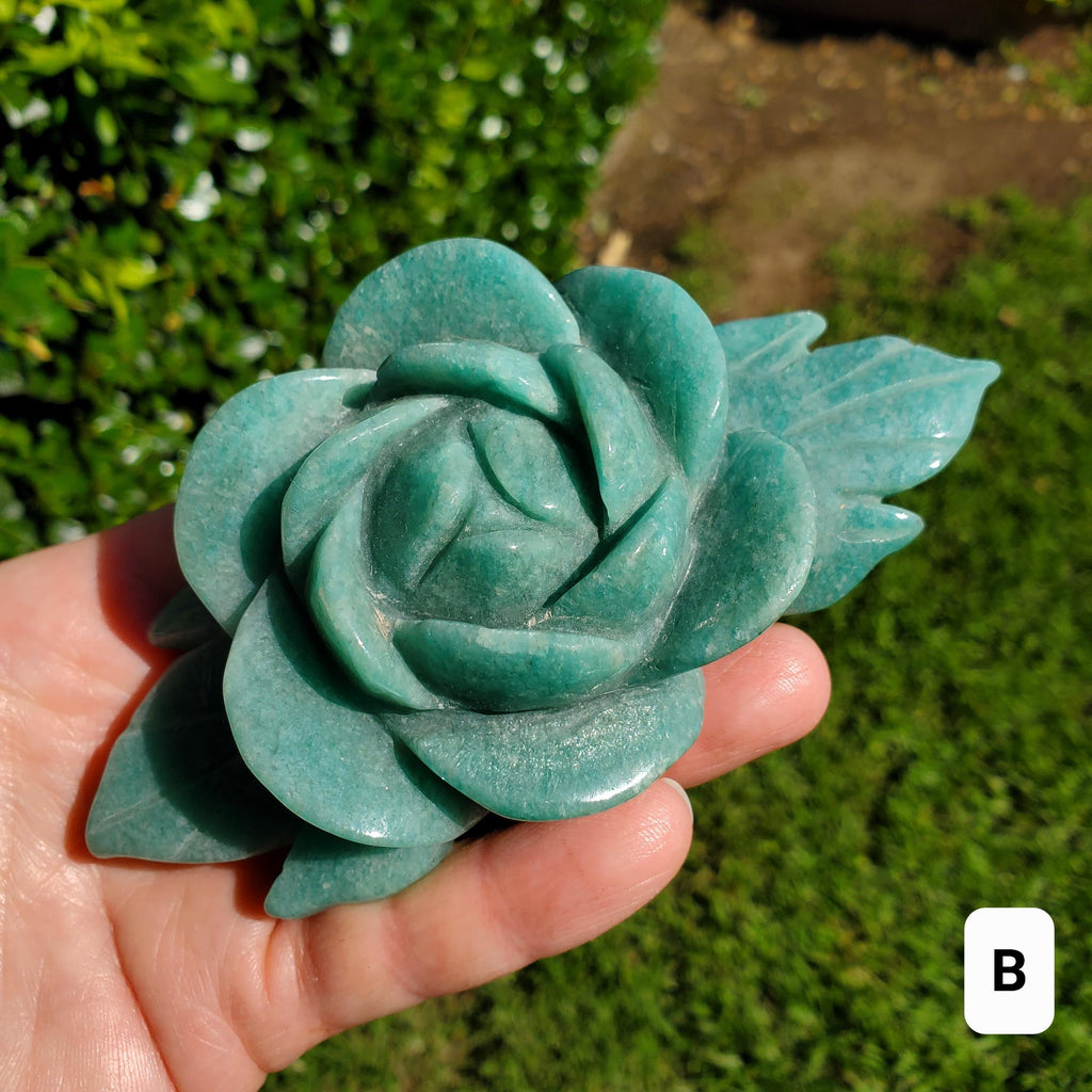 Big Amazonite Crystal Rose - Calming, Courage, Truth, Compassion, EMF Protection - Amazonite Stone Rose Healing Crystals Gemstone Statement