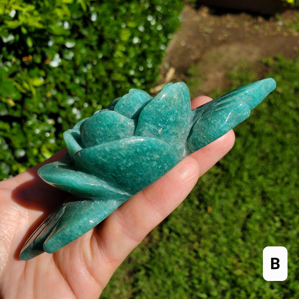 Big Amazonite Crystal Rose - Calming, Courage, Truth, Compassion, EMF Protection - Amazonite Stone Rose Healing Crystals Gemstone Statement