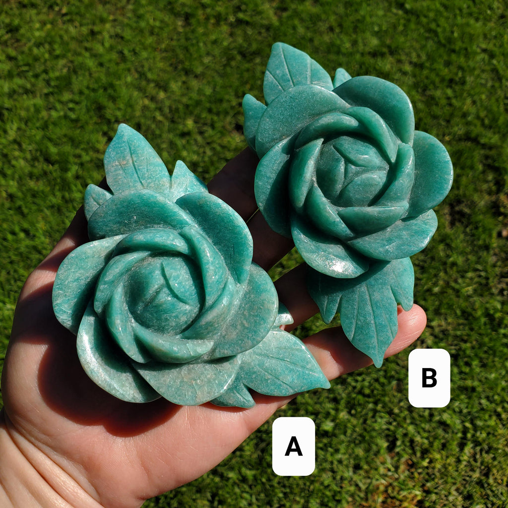 Big Amazonite Crystal Rose - Calming, Courage, Truth, Compassion, EMF Protection - Amazonite Stone Rose Healing Crystals Gemstone Statement