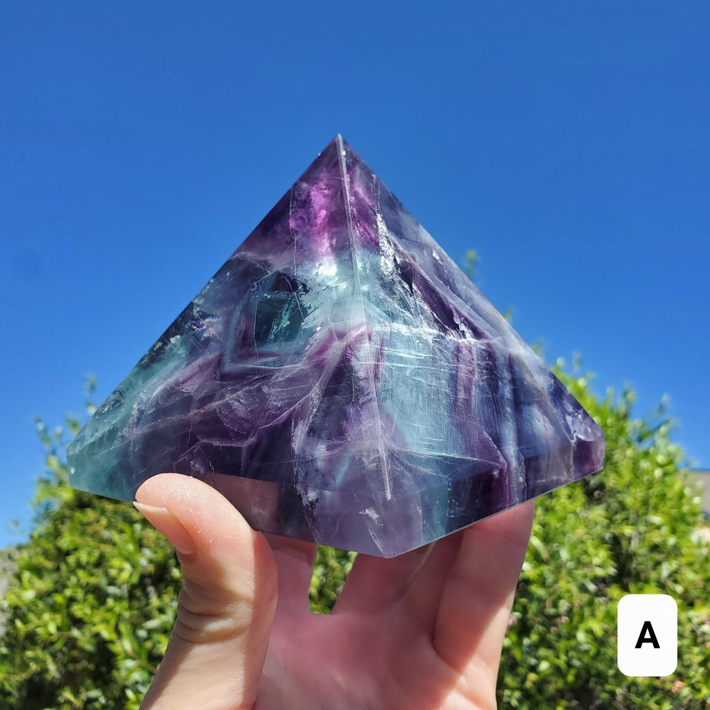 Big & Heavy Rainbow Fluorite Pyramid - Mental Concentration, Energetic Protection, Positivity - Fluorite Crystal Pyramid Healing Gemstone