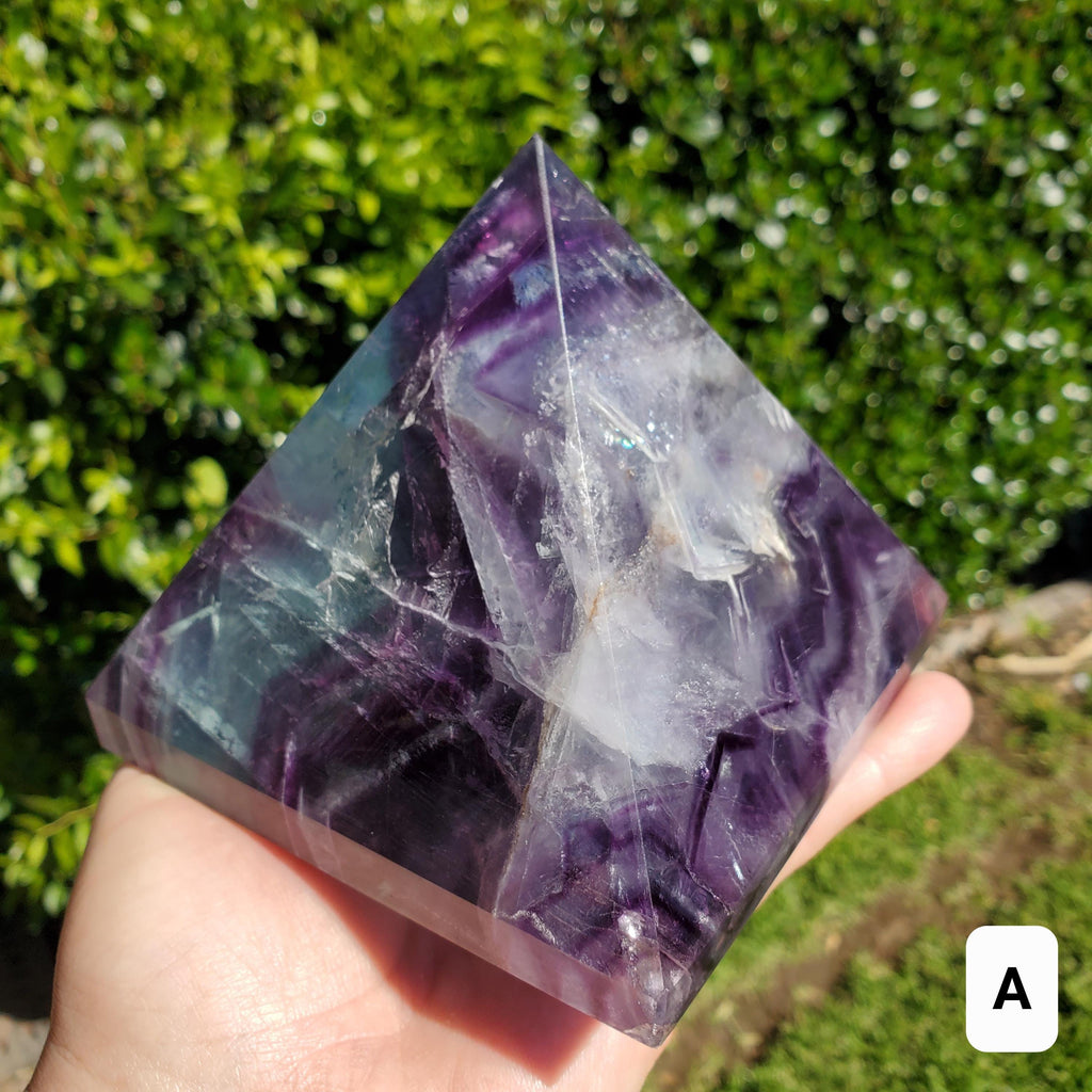 Big & Heavy Rainbow Fluorite Pyramid - Mental Concentration, Energetic Protection, Positivity - Fluorite Crystal Pyramid Healing Gemstone