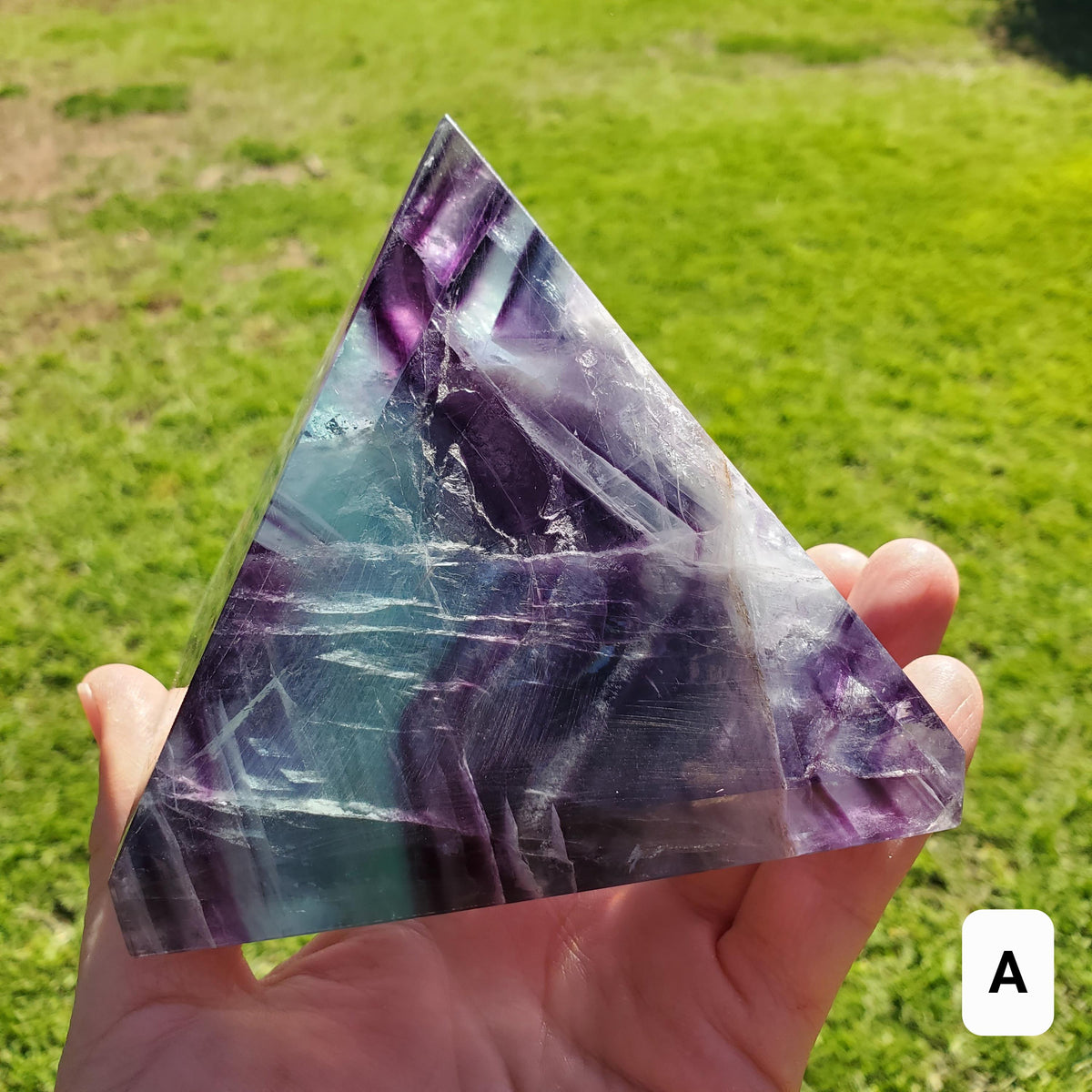 Big & Heavy Rainbow Fluorite Pyramid - Mental Concentration, Energetic Protection, Positivity - Fluorite Crystal Pyramid Healing Gemstone