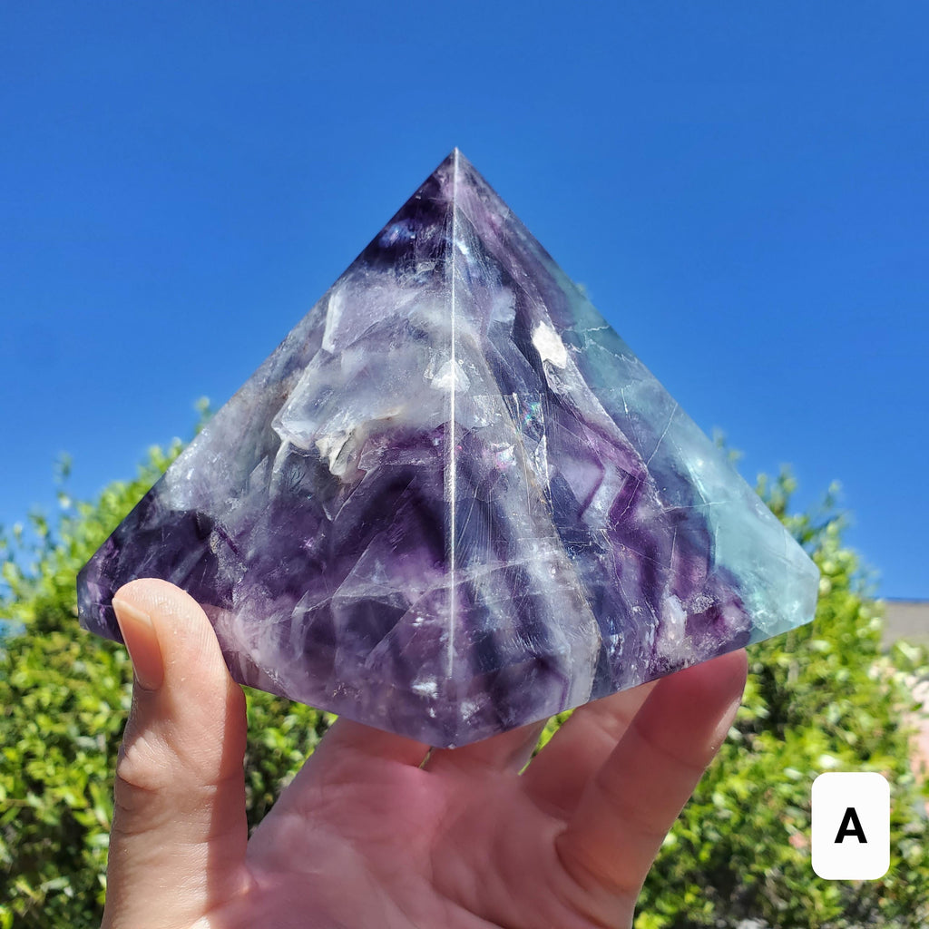 Big & Heavy Rainbow Fluorite Pyramid - Mental Concentration, Energetic Protection, Positivity - Fluorite Crystal Pyramid Healing Gemstone