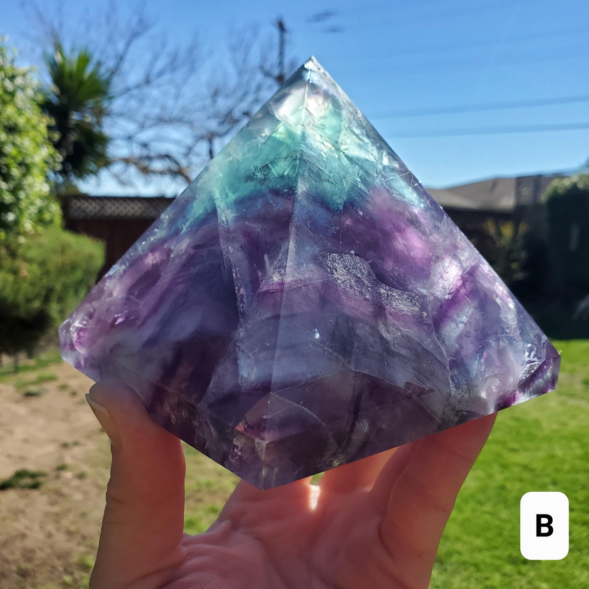 Big & Heavy Rainbow Fluorite Pyramid - Mental Concentration, Energetic Protection, Positivity - Fluorite Crystal Pyramid Healing Gemstone