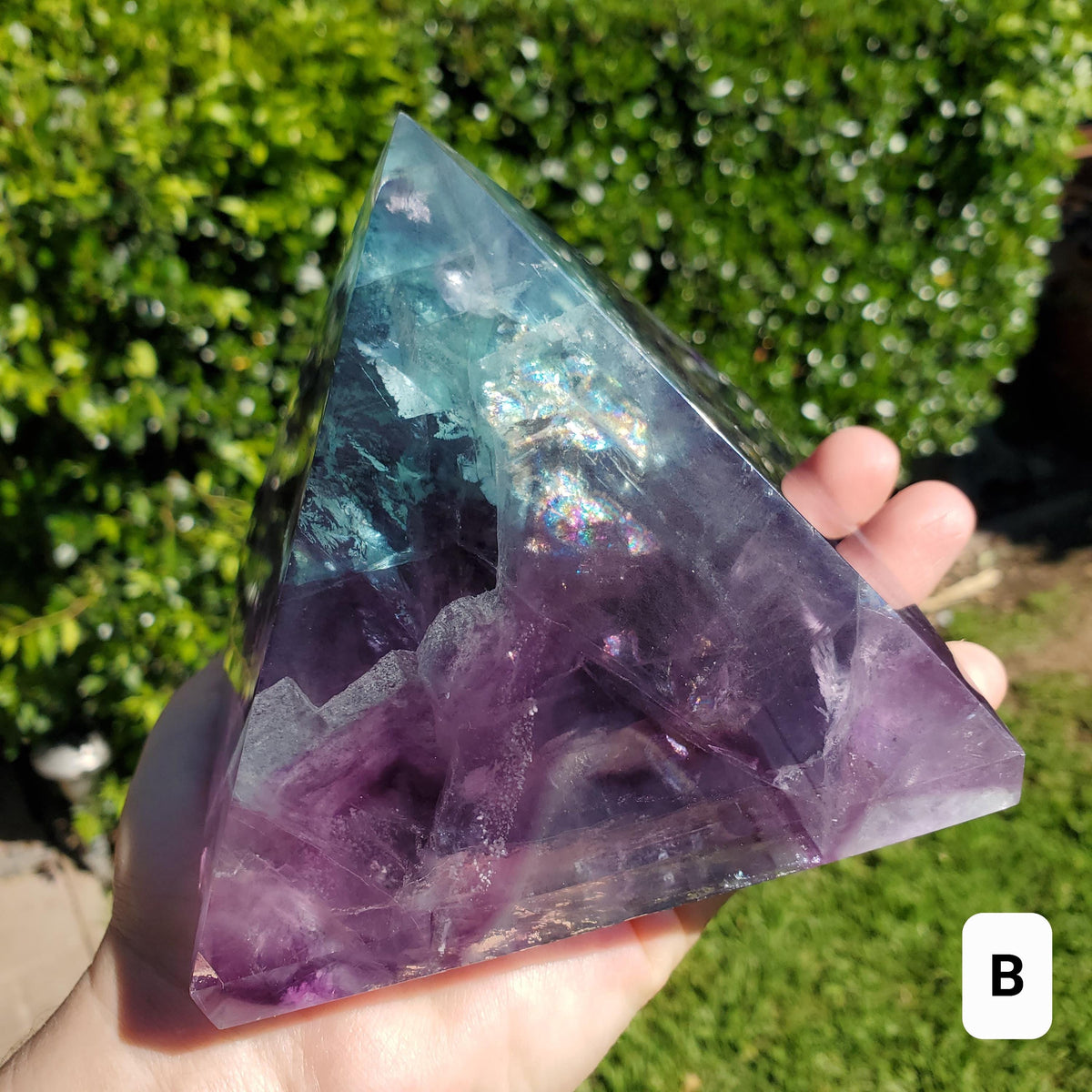 Big & Heavy Rainbow Fluorite Pyramid - Mental Concentration, Energetic Protection, Positivity - Fluorite Crystal Pyramid Healing Gemstone