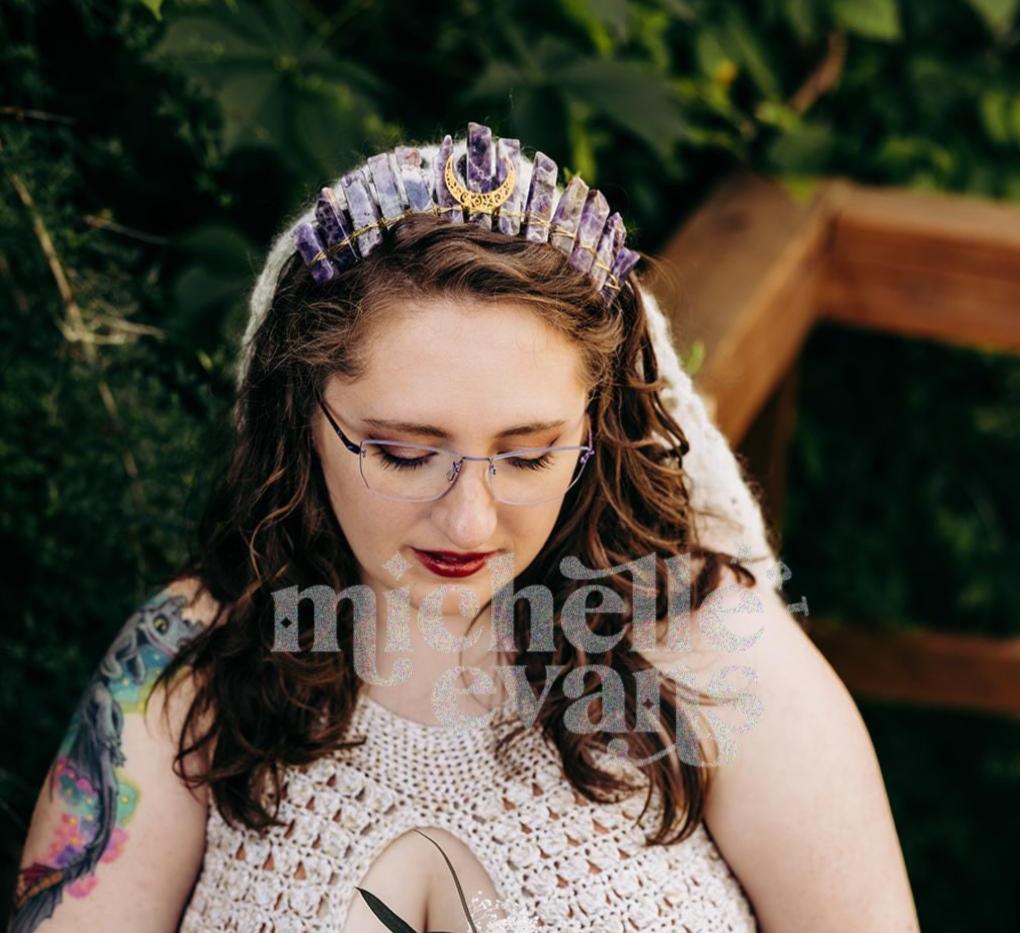 Dream Amethyst Crown with Moon - Calming, Energetic Protection, Positivity, Divine Love - Amethyst Crystal Crown Goddess Headpiece