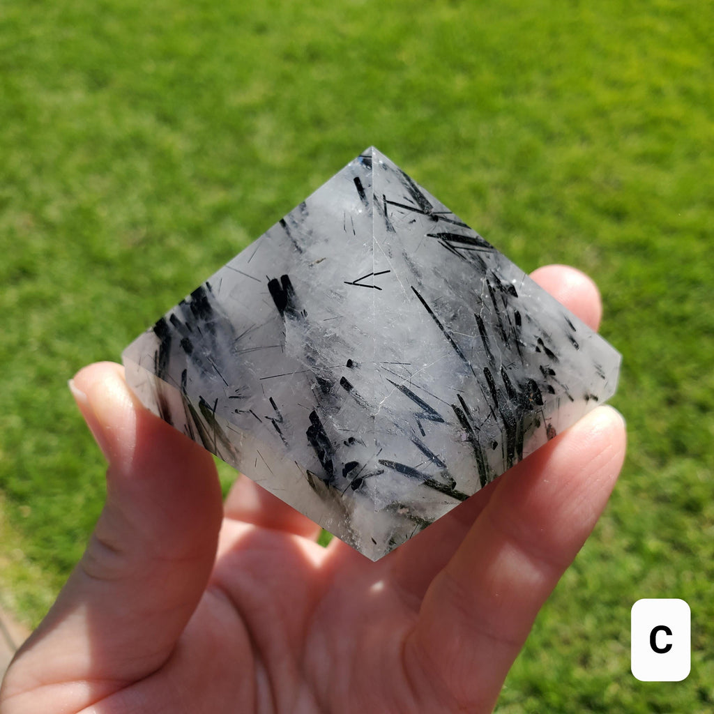 Tourmaline Quartz Pyramid - Magnification, Clarity, EMF Protection - Tourmalated Quartz Crystal Pyramid Healing Gemstones