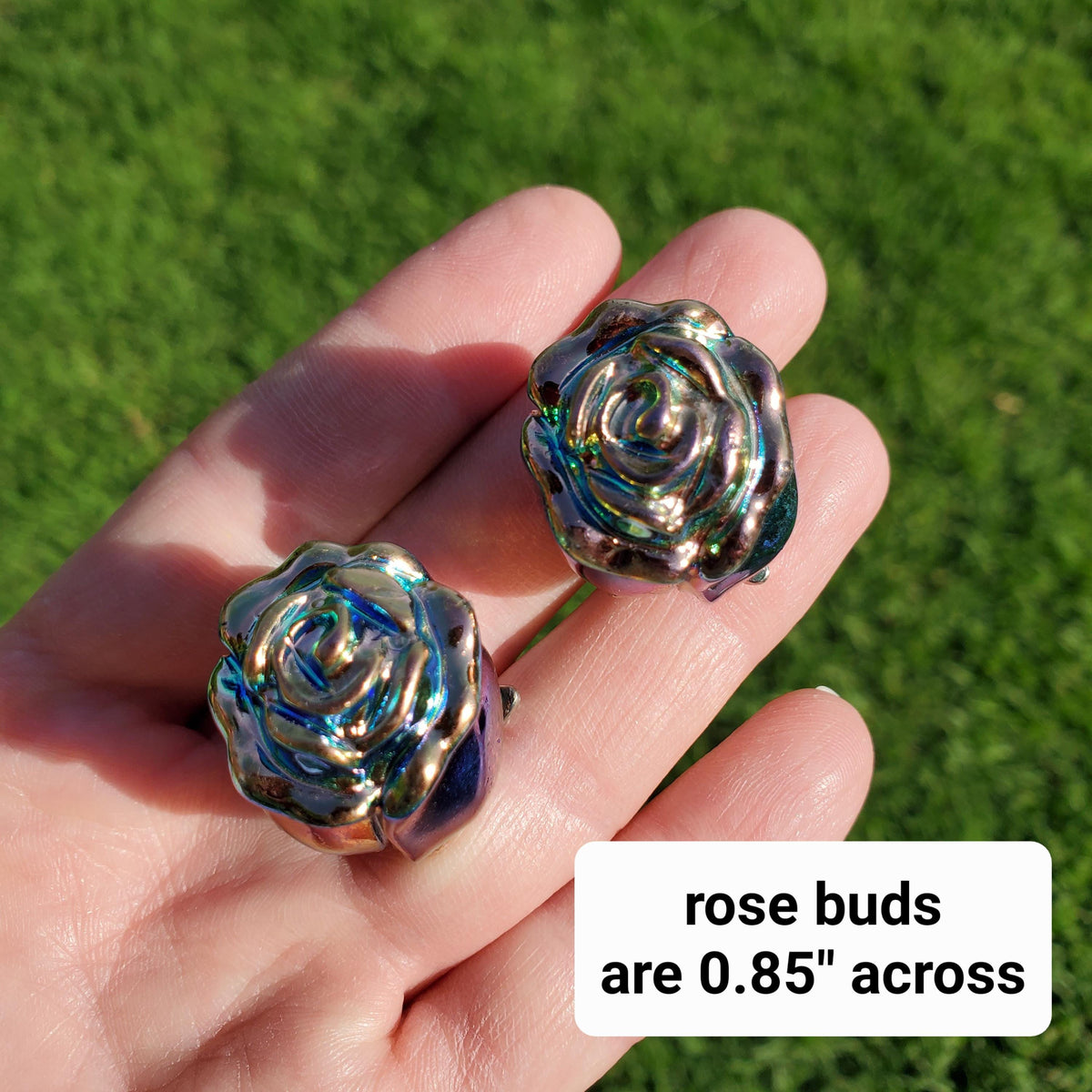 Small Aura Obsidian Rose on Stem - Self Reflection, Release Negative Energies, Balance - Rainbow Aura Flower Healing Crystals Gemstone