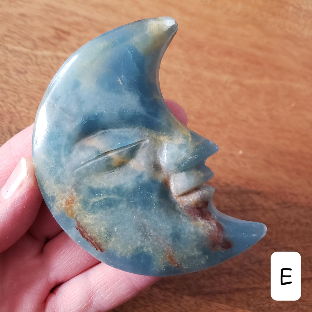 Blue Onyx Moon on Stand - Increases Mental Power, Gives You Emotional Strength, Willpower - Blue Moon Crystal Display Healing Gemstones