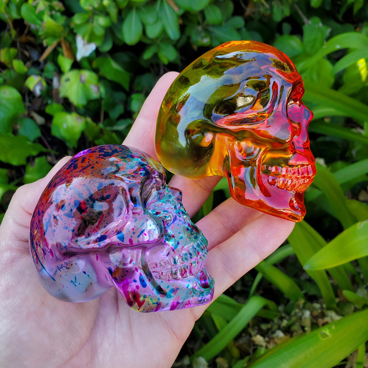 Colored Glass Skull Carving - Helps Release Anger and Negativity - 2.60" Crystal Skull 3D Carving Halloween Decor Spooky Scary Skeleton