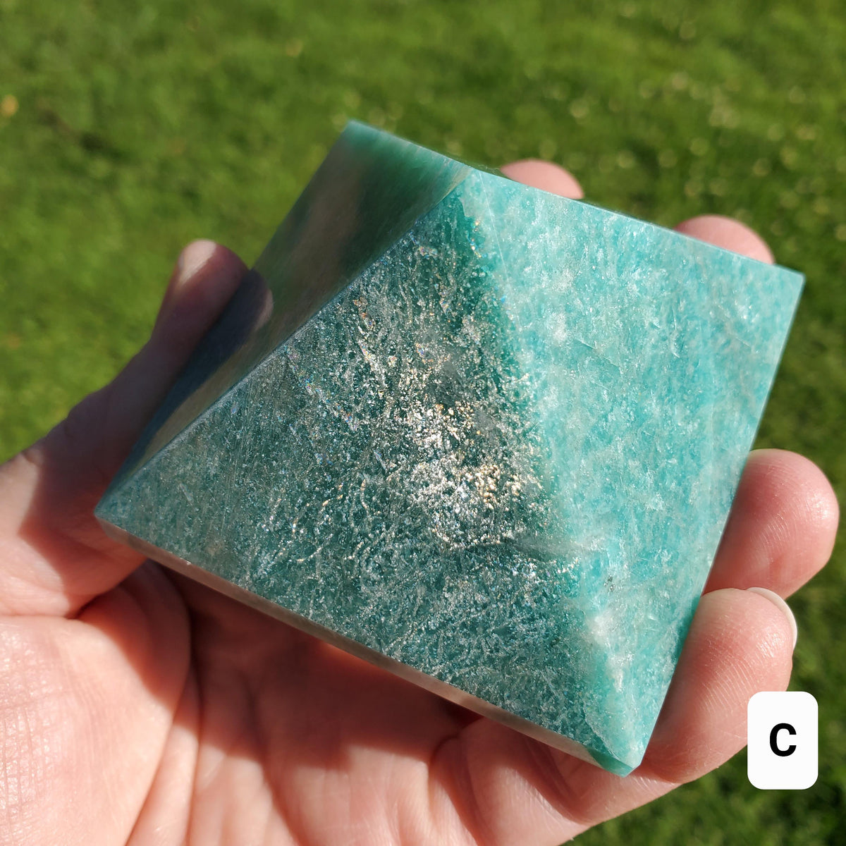 Flashy Amazonite Pyramid - Calming, Courage, Truth, Compassion - Amazonite Crystal Pyramid Healing Gemstone Statement