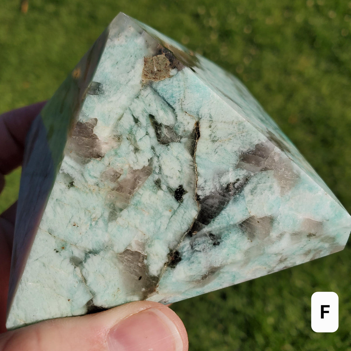 Flashy Amazonite Pyramid - Calming, Courage, Truth, Compassion - Amazonite Crystal Pyramid Healing Gemstone Statement