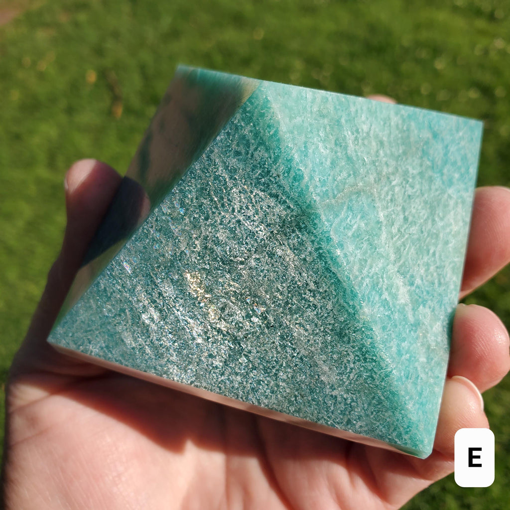 Flashy Amazonite Pyramid - Calming, Courage, Truth, Compassion - Amazonite Crystal Pyramid Healing Gemstone Statement