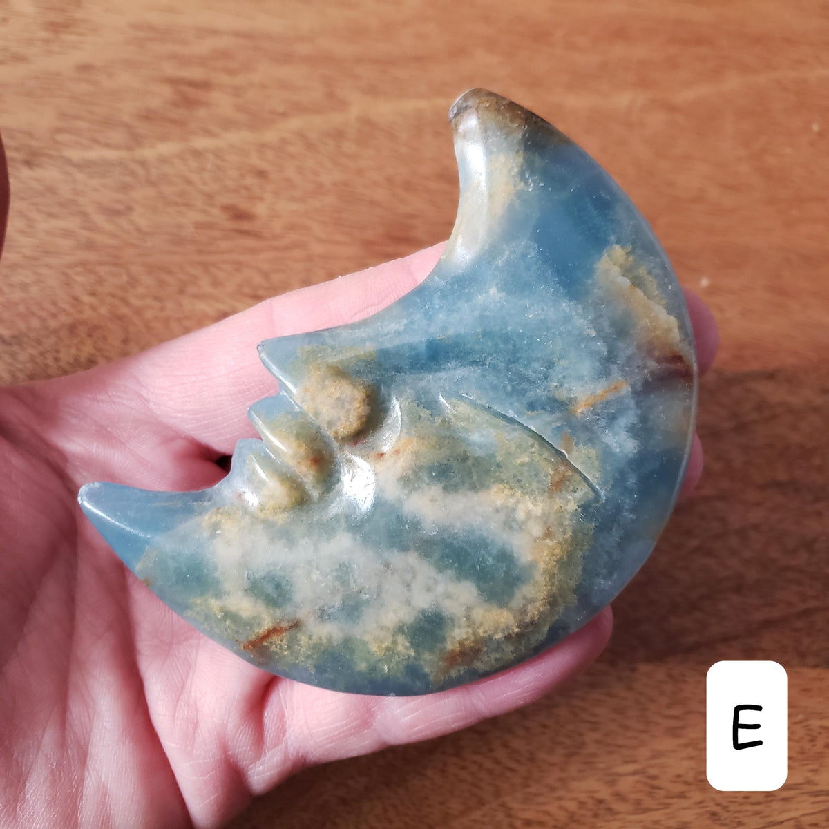 Blue Onyx Moon on Stand - Increases Mental Power, Gives You Emotional Strength, Willpower - Blue Moon Crystal Display Healing Gemstones