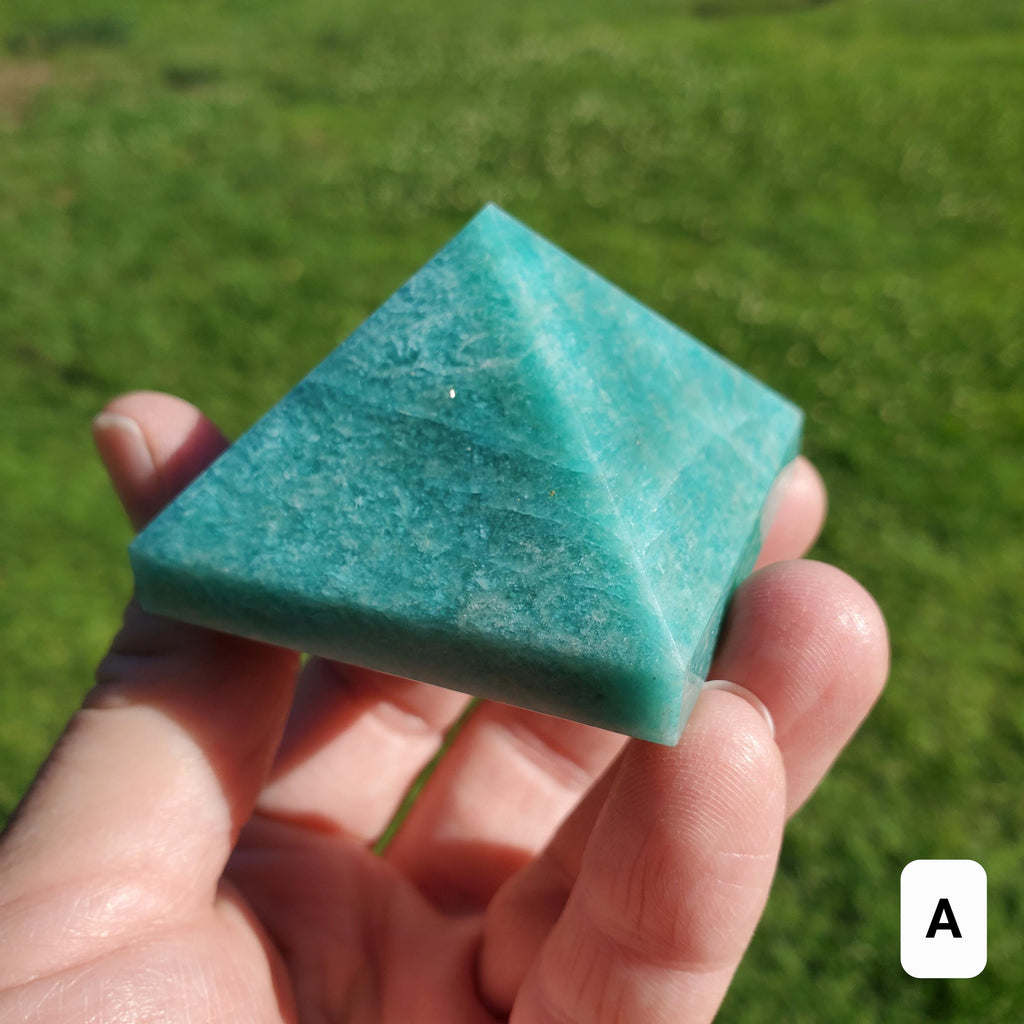 Flashy Amazonite Pyramid - Calming, Courage, Truth, Compassion - Amazonite Crystal Pyramid Healing Gemstone Statement