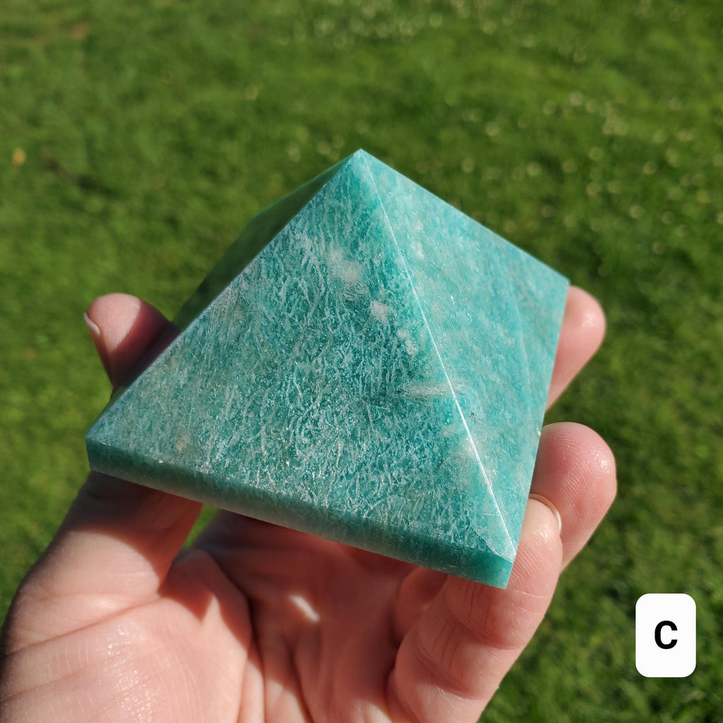 Flashy Amazonite Pyramid - Calming, Courage, Truth, Compassion - Amazonite Crystal Pyramid Healing Gemstone Statement