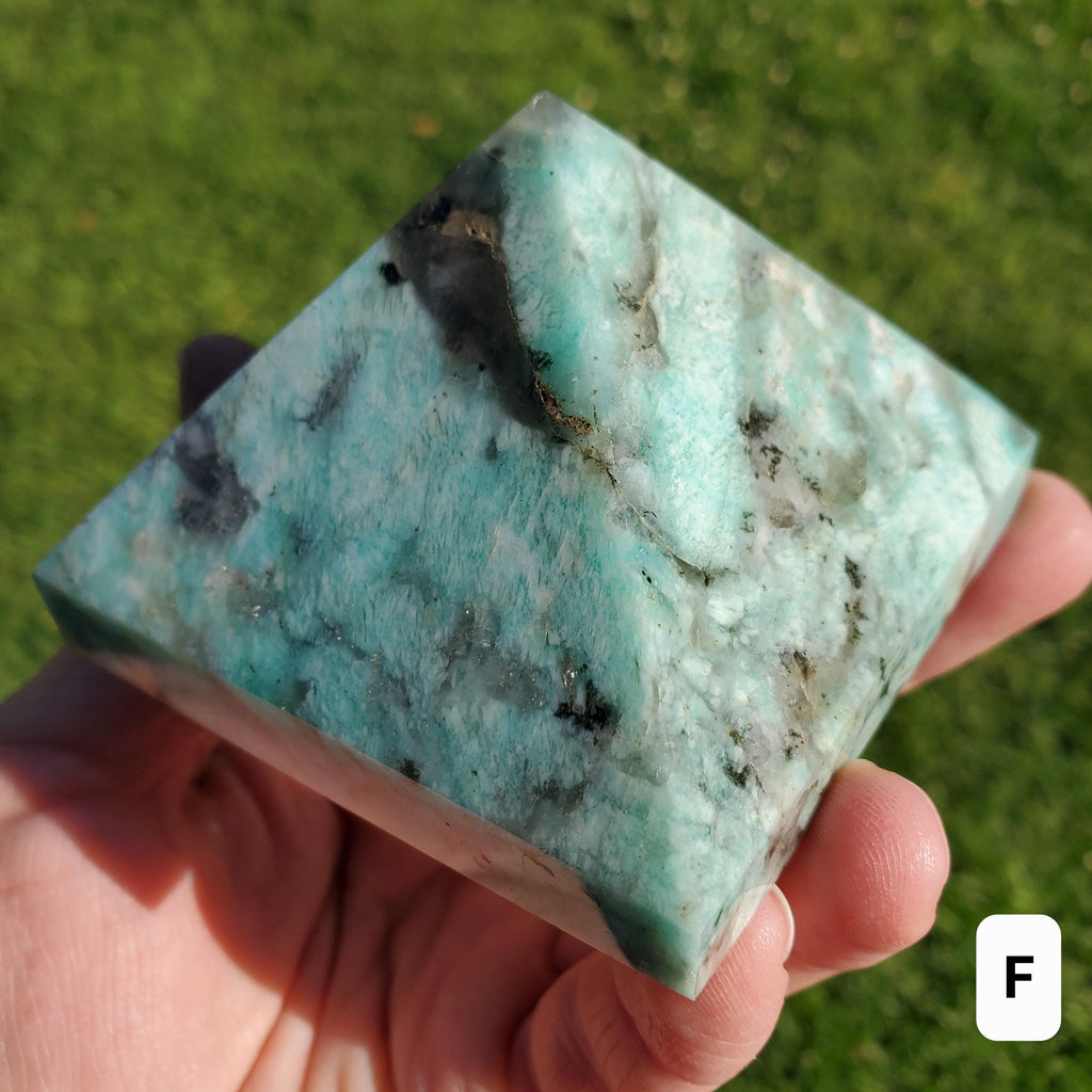 Flashy Amazonite Pyramid - Calming, Courage, Truth, Compassion - Amazonite Crystal Pyramid Healing Gemstone Statement
