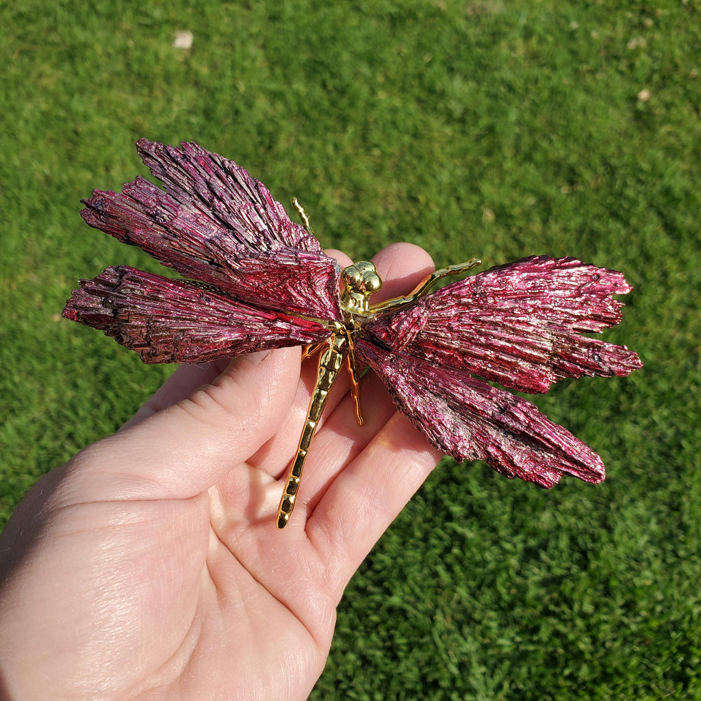 Pink Aura Kyanite Dragonfly - Calming, Clarity, Connection, Communication, Balances Chakras - Pink Dragonfly Healing Gemstone