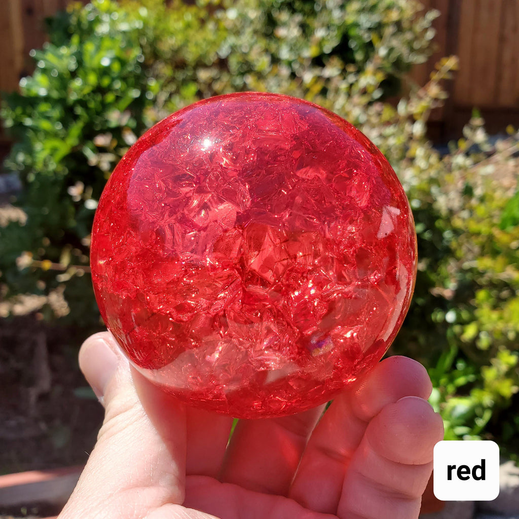 Jumbo Colored Crackle Sphere 3.05" - Beautiful Light Reflecting One of a Kind Crystal Ball - Fire and Ice Crystal Glass Ball Accent Lamp