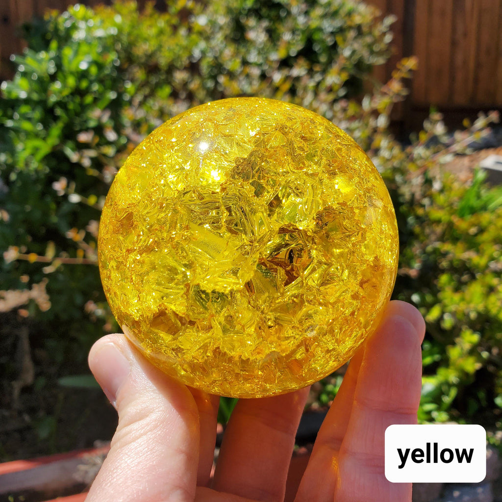 Jumbo Colored Crackle Sphere 3.05" - Beautiful Light Reflecting One of a Kind Crystal Ball - Fire and Ice Crystal Glass Ball Accent Lamp