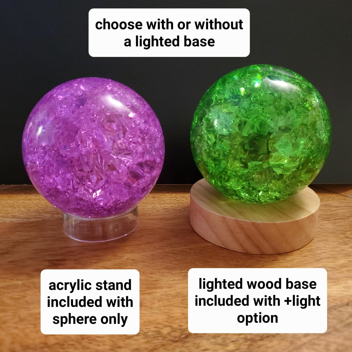 Jumbo Colored Crackle Sphere 3.05" - Beautiful Light Reflecting One of a Kind Crystal Ball - Fire and Ice Crystal Glass Ball Accent Lamp