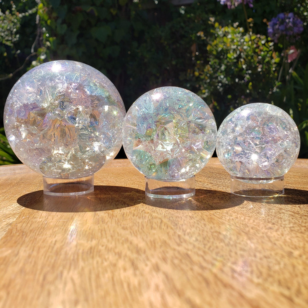 Aura Crackle Glass Accent Lamp - Beautiful Light Reflecting One of a Kind Crystal Ball - 1.9" to 3.1" Crystal Glass Ball Home Decor Mood