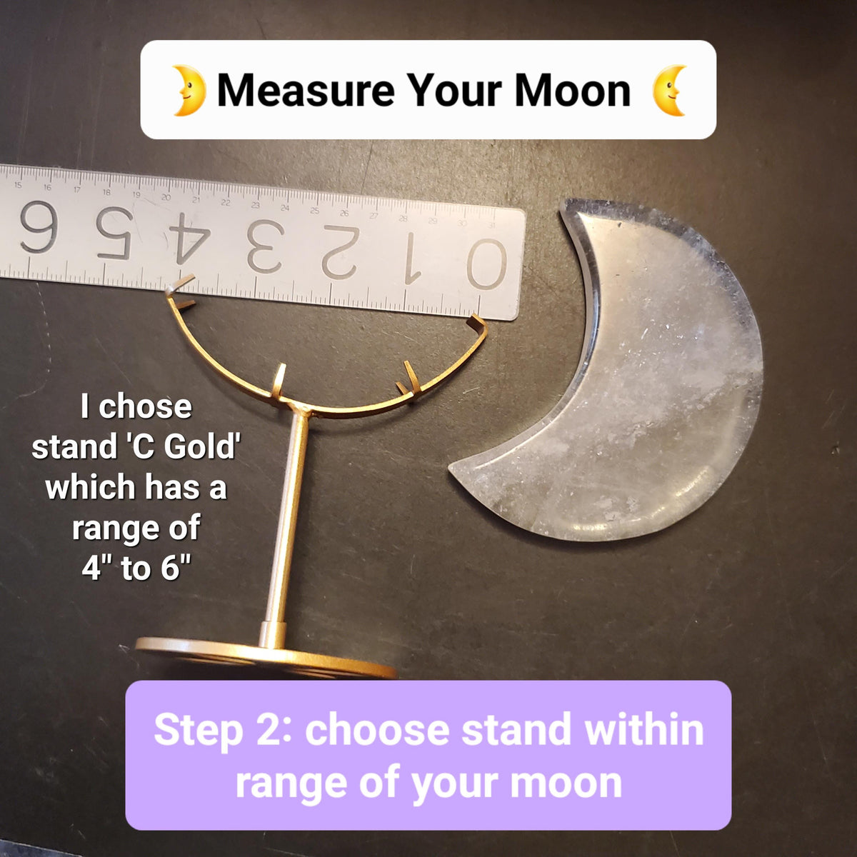 Gold or Black Stand for Moon - STAND ONLY - To Display Your Crystal Moon - Size Details in Photos - Message Me With Any Questions