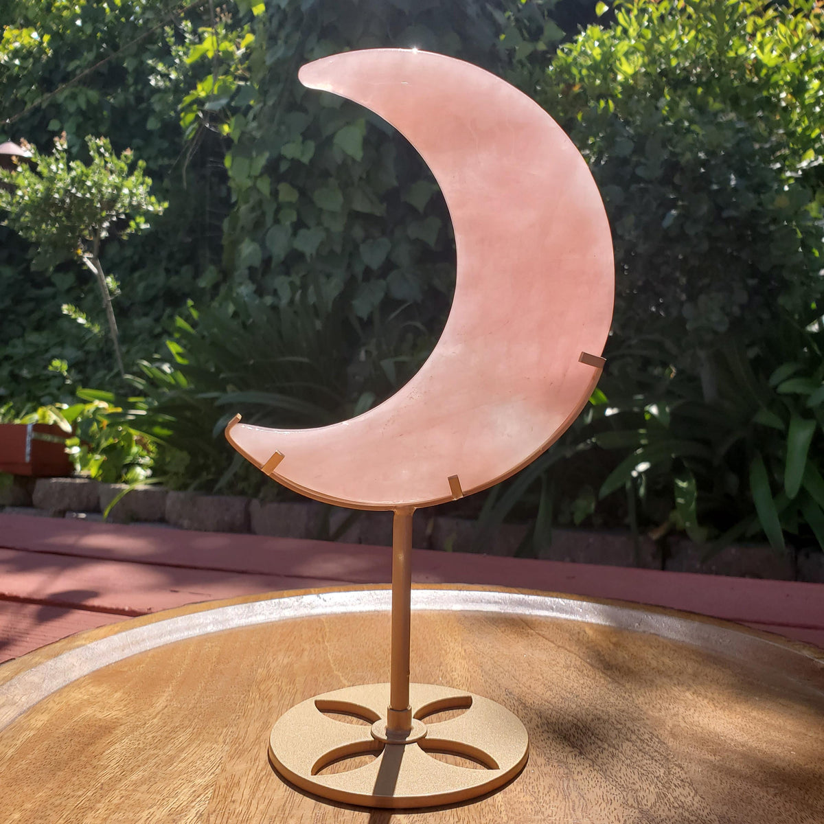 Big Rose Quartz Moon on Gold Stand - Unconditional Love, Compassion, Self Love - 10.5 to 11" tall Pink Crystal Moon Statement Gemstone