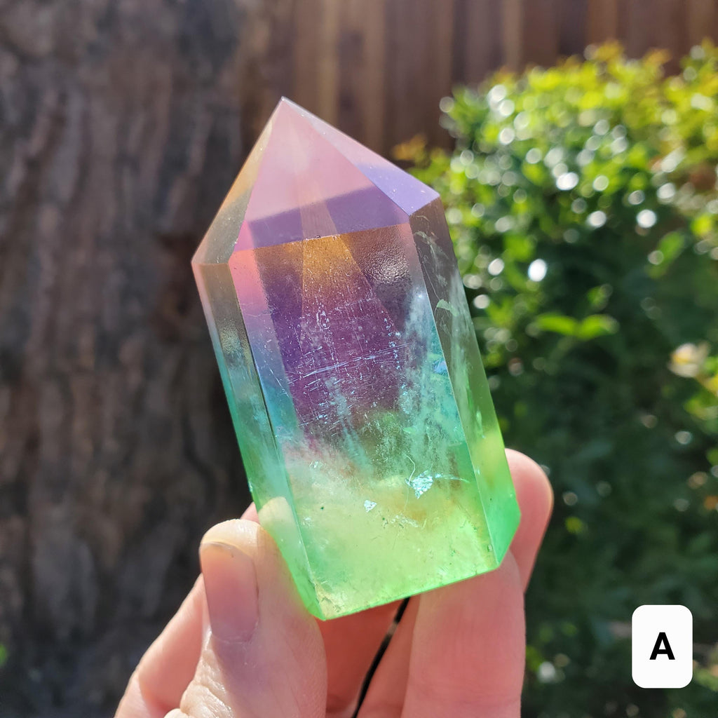 Triple Aura Quartz Towers - Counteracts Negative, Energizes Positive Energy - Pink Blue Green Rainbow Crystal Point Healing Gemstone