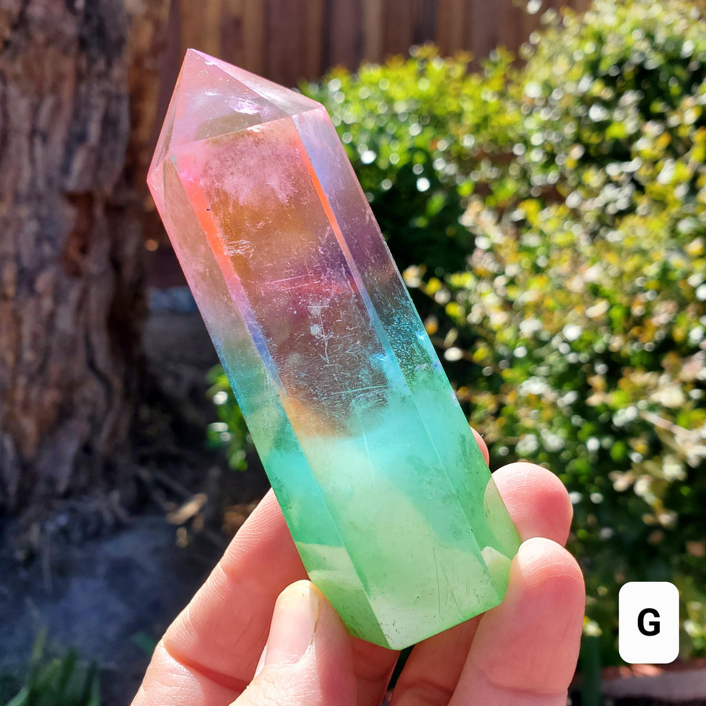 Triple Aura Quartz Towers - Counteracts Negative, Energizes Positive Energy - Pink Blue Green Rainbow Crystal Point Healing Gemstone