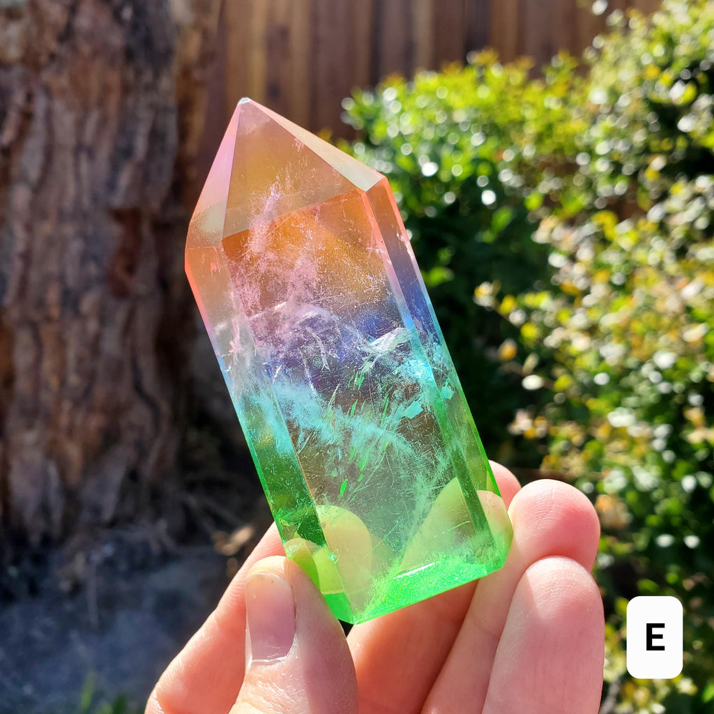 Triple Aura Quartz Towers - Counteracts Negative, Energizes Positive Energy - Pink Blue Green Rainbow Crystal Point Healing Gemstone
