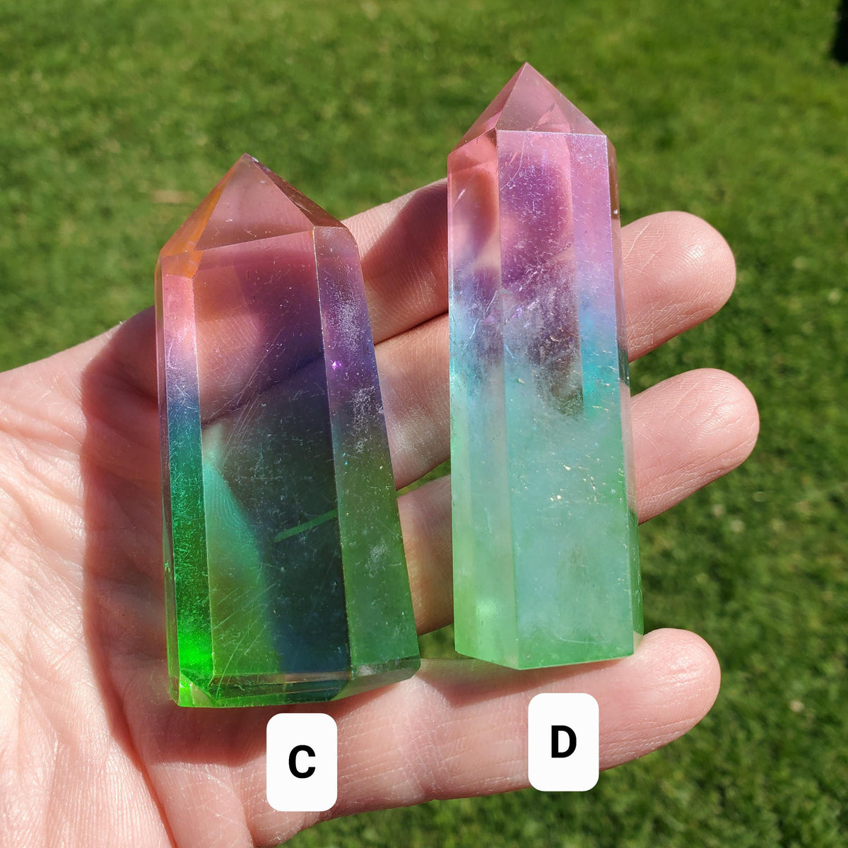 Triple Aura Quartz Towers - Counteracts Negative, Energizes Positive Energy - Pink Blue Green Rainbow Crystal Point Healing Gemstone