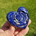 Lapis Lazuli Heart with Rose Carved Inside - Speak Your Truth, Communication, Personal Power - Crystal Heart Healing Gemstone